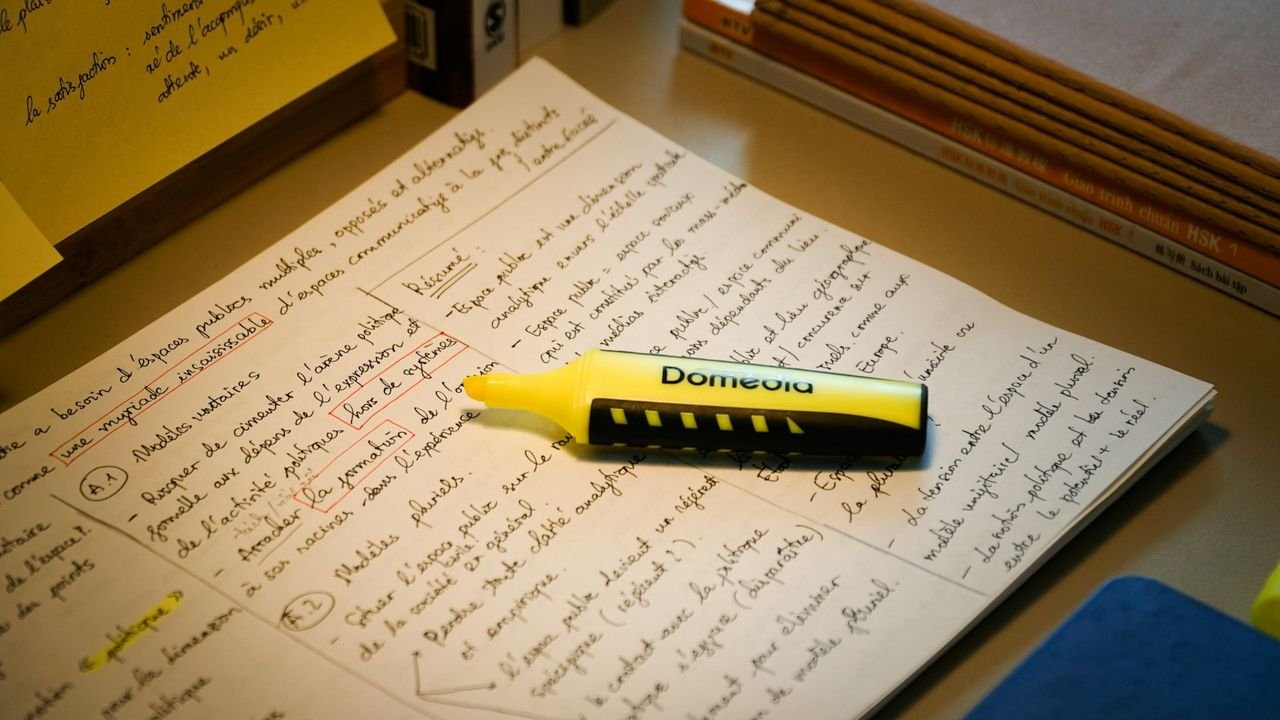 Highlighter on handwritten financial notes